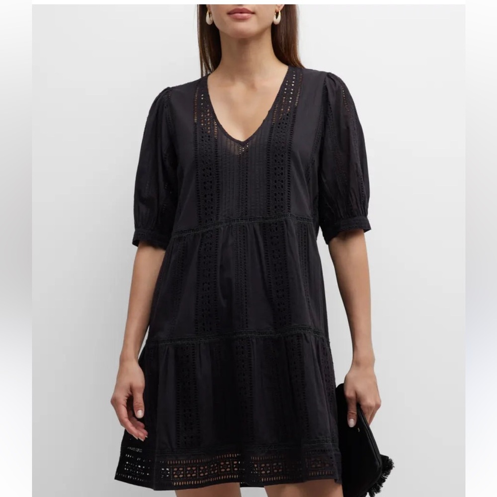 Velvet Black Embellished Ruffled Mini Dress